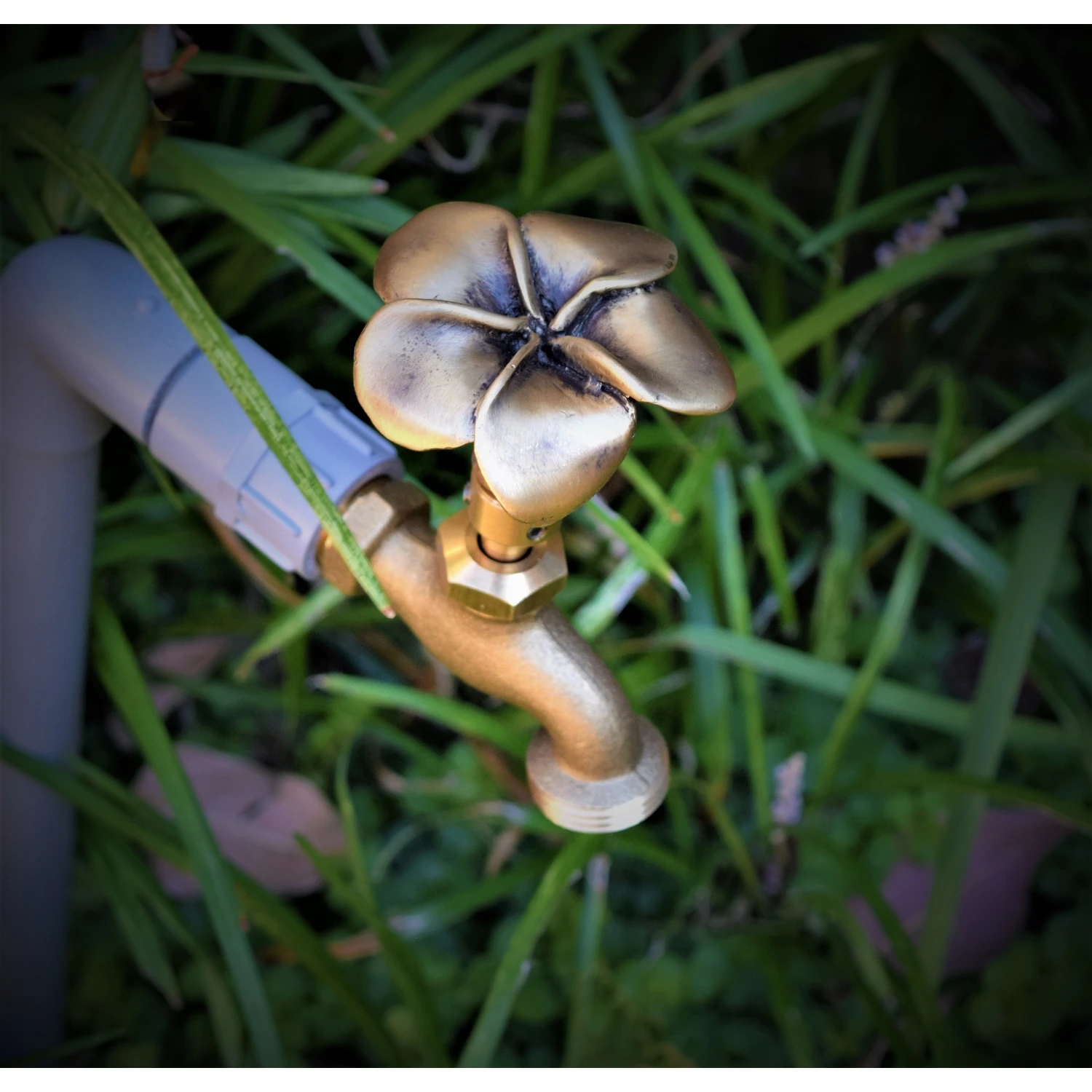 Large Plumeria Antique Outdoor Faucet Handle With Universal Adapter