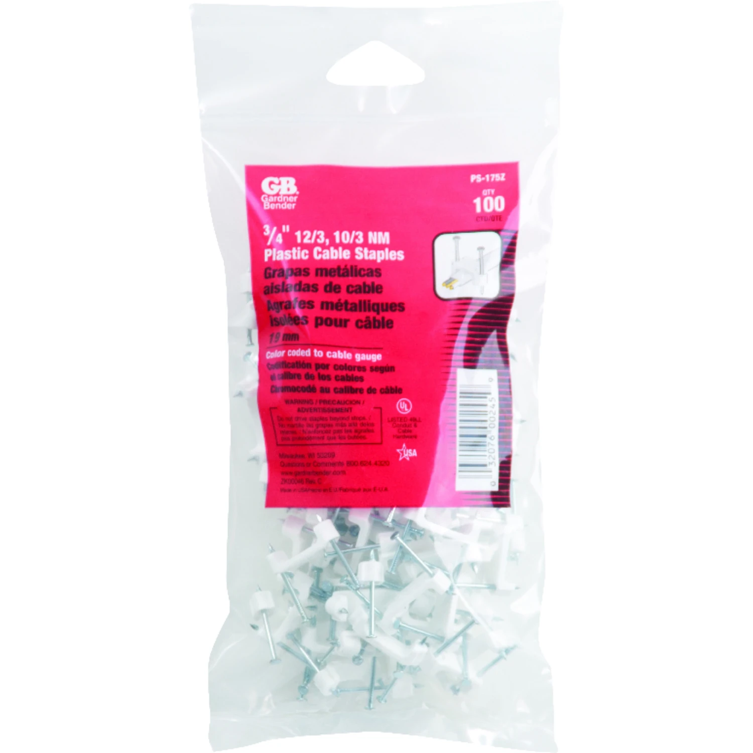 Gardner Bender 3/4 in. W Plastic Insulated Cable Staple 100 pk