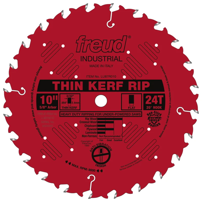 Freud Lu87 10 In. Carbide Tip Table Saw Blade, 24 Teeth, 5/8 In. Arbor, 1 Pk