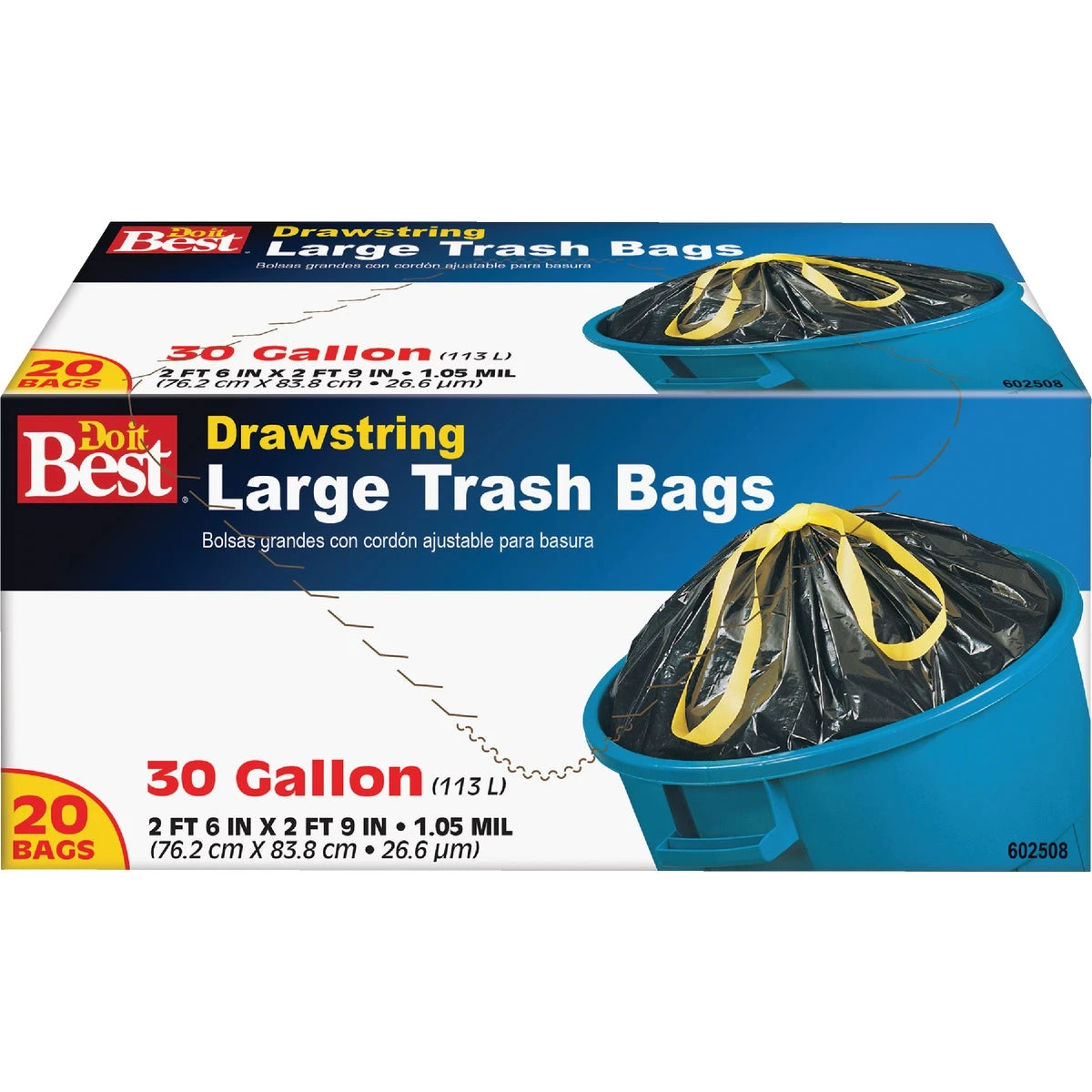 30 Gallon Large Black Trash Bags With Drawstring Closure - 20 Count