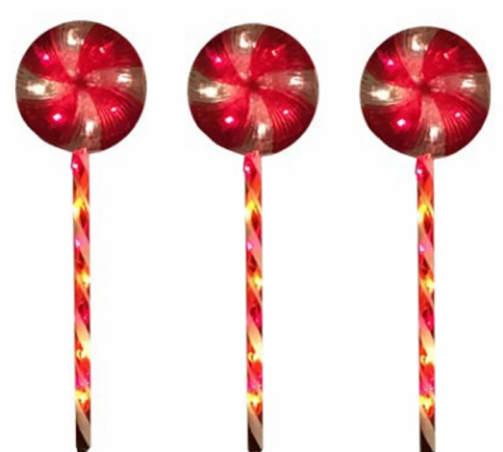 3 Piece LED Candy Pathway Marker Light Set with 8 Lighting Functions, Red and White, 24 Inch