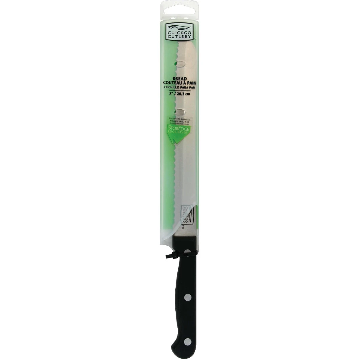 Essentials Stainless Steel Bread Knife with Black Handle, 8 Inch Blade