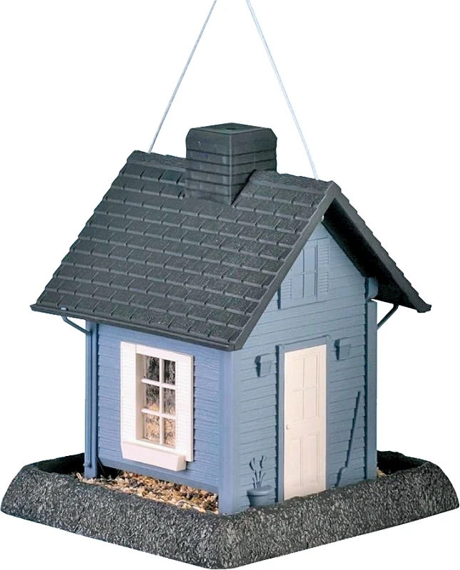 Blue Cottage Style Bird Feeder with Durable Construction and Easy Filling Design