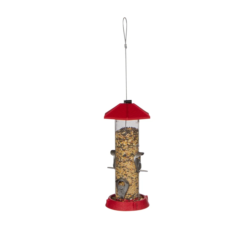Red Plastic Tube Bird Feeder With 4 Feeding Stations And 1.5 Lb Capacity