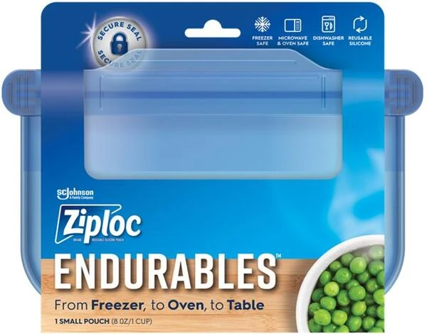 Endurables Reusable Silicone Food Storage Pouch, Freezer Oven Table Safe, 8 Ounce Capacity
