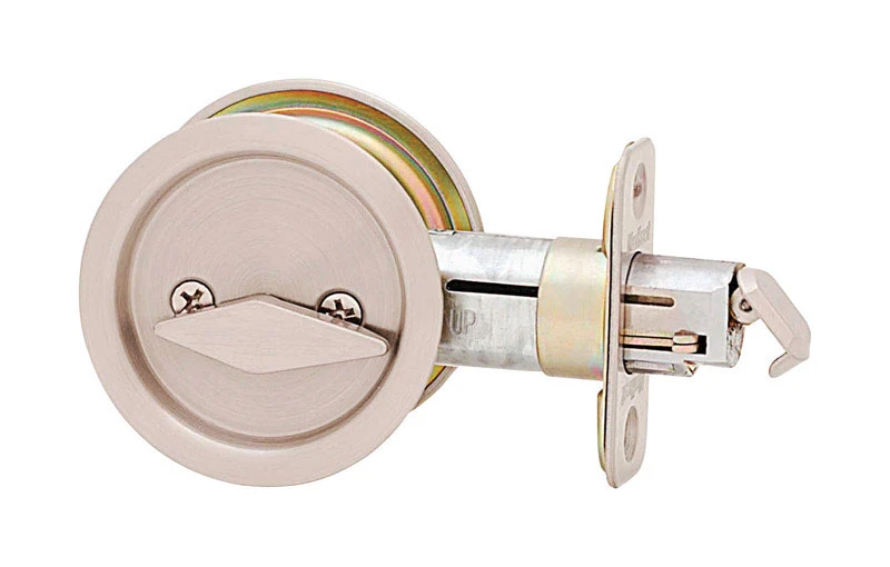 Satin Nickel Round Bed/bath Pocket Door Lock, Model 93350-024, Indoor Use