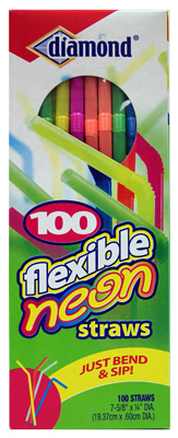 Flexible Neon Straws - Assorted Colors, 7.625" Length, 100 Count