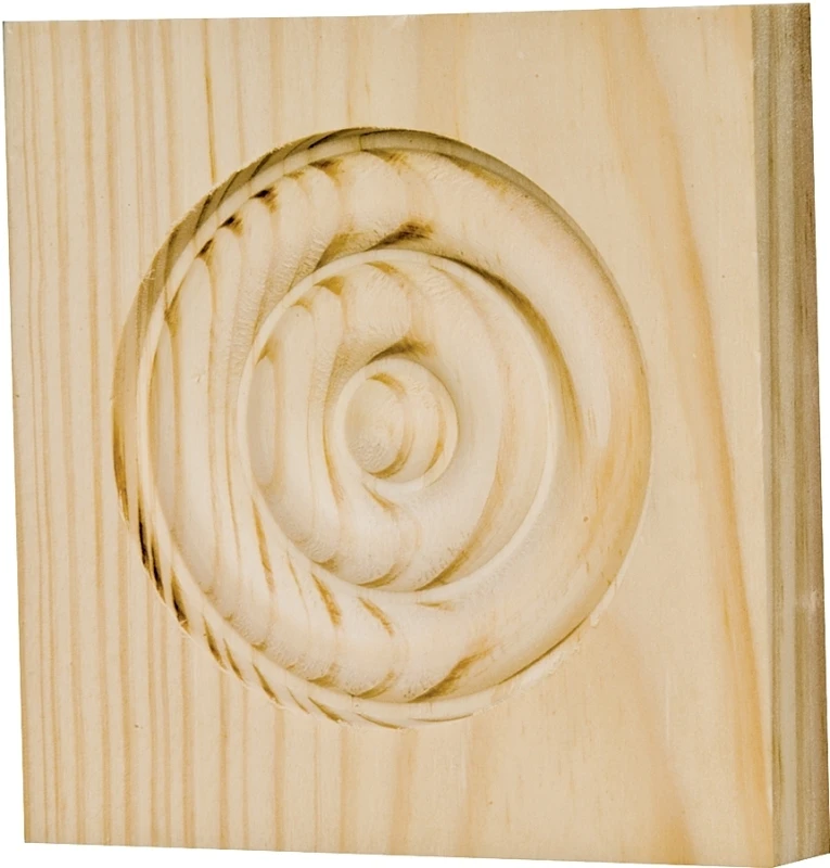 Pine Trim Block Moulding Rosette, 3.75 X 3.75 X 1-inch, No Bevel
