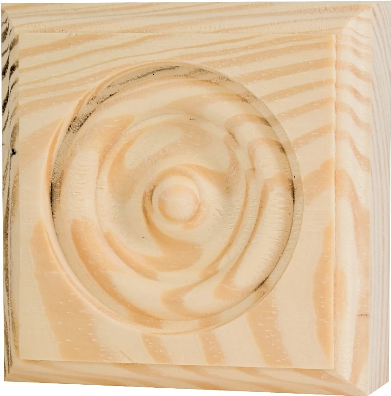 Pine Trim Block Moulding Rosette, 2.75 X 2.75 X 1-inch, Model Rtb-25
