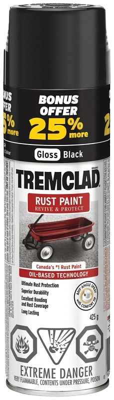 Tremclad Rust Preventative Spray Paint 425g Gloss Black - 25% Bonus