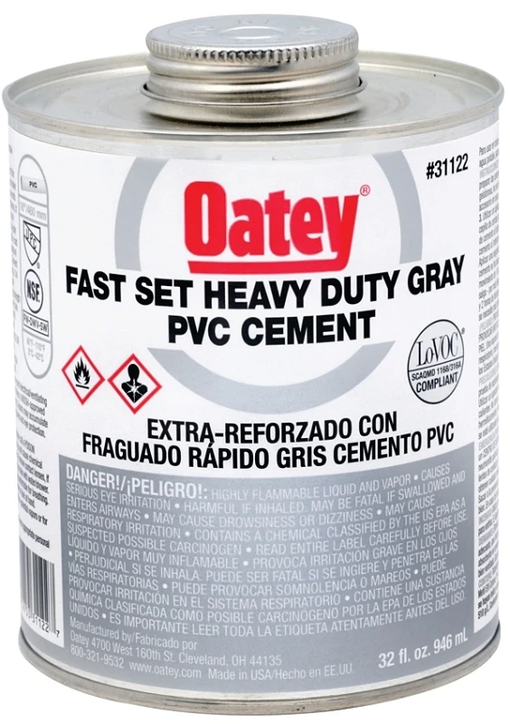 32 Oz. Gray Pvc Solvent Cement For Pipe And Fittings - Model 31122