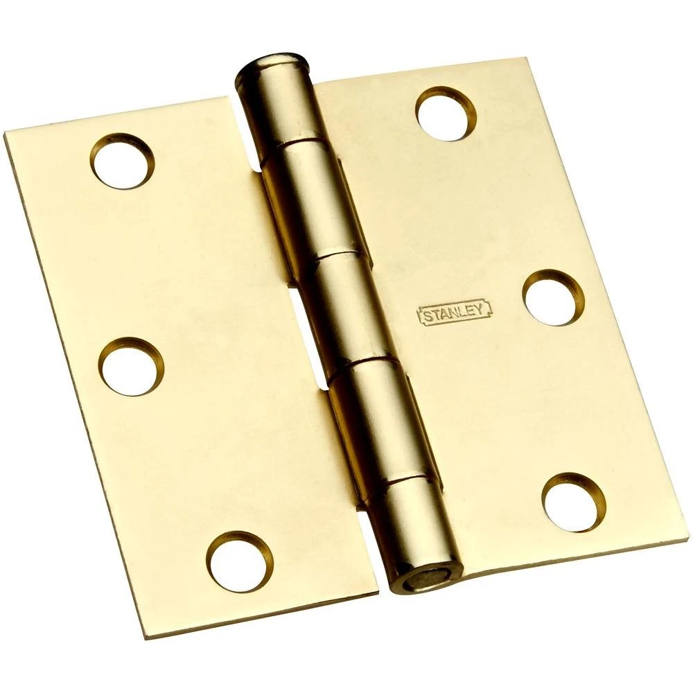 Stanley 3 In. X 3 In. Square Corner Residential Door Hinge, Satin Brass Finish