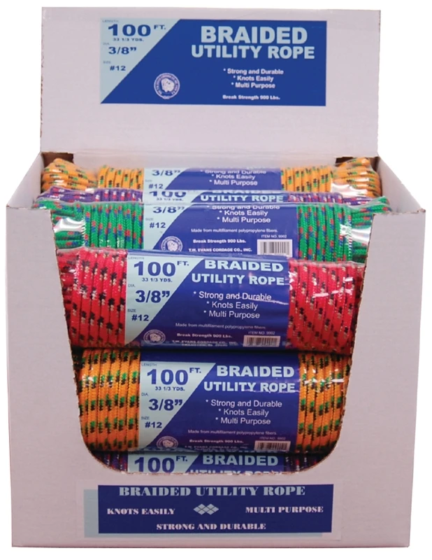 3/8 In. X 100 Ft. Durable Braided Utility Rope - Multi-purpose, Assorted Colors