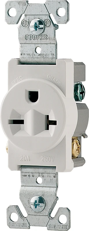Commercial Grade 20 Amp Straight Blade Single Receptacle With Side Wiring, White