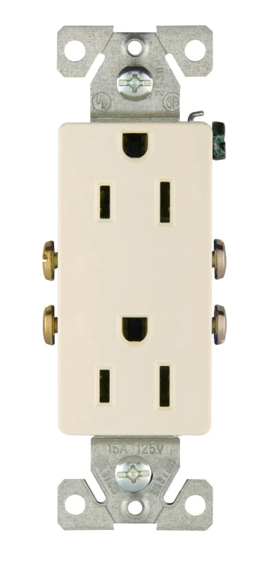 Standard Grade 15 Amp Decorator Duplex Receptacle With Side And Push Wiring, Light Almond
