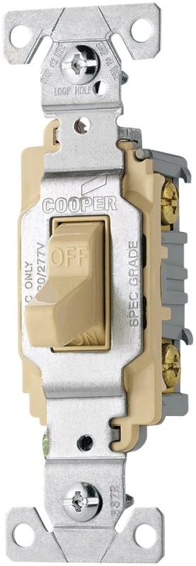 20 Amp Double Pole Toggle Switch, Ivory, 120/277v, Model Cs220v