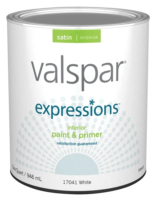 Expressions 17041 Latex Paint, Interior Satin Finish, White, Quart Size