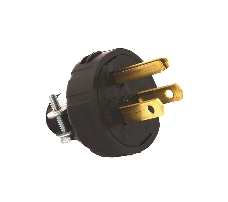 15 Amp Nema 5-15p Straight Blade Grounding Plug, Black, 2 Pole, 3 Wire