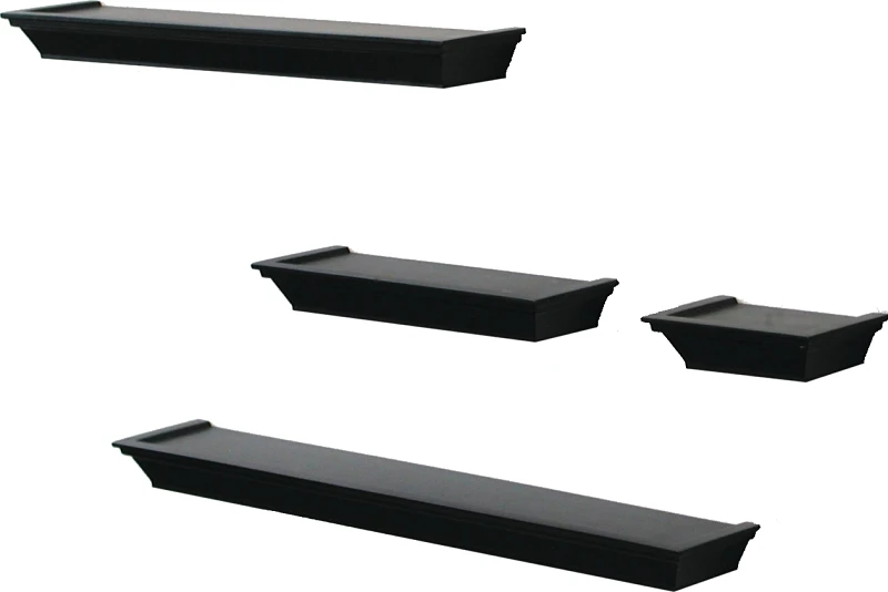 24 In. W X 4 In. D Wall Mounted Black Decorative Shelf Kit With Ledge - 4 Pieces