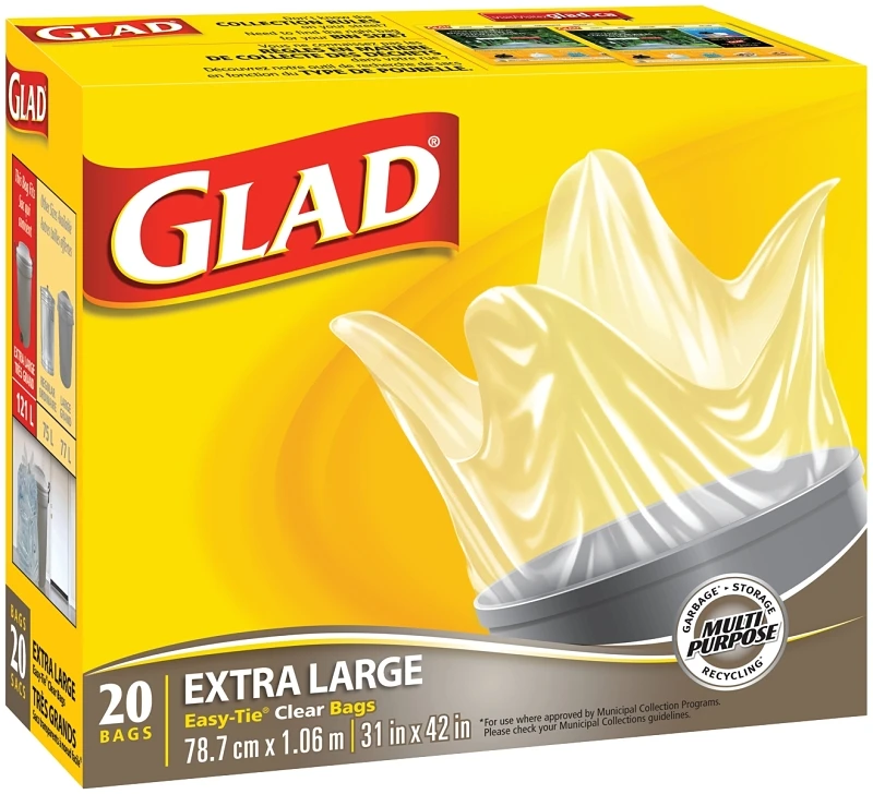 Extra Large Clear Garbage Bags - 135 Litres - 20 Count Easy-tie Trash Bags