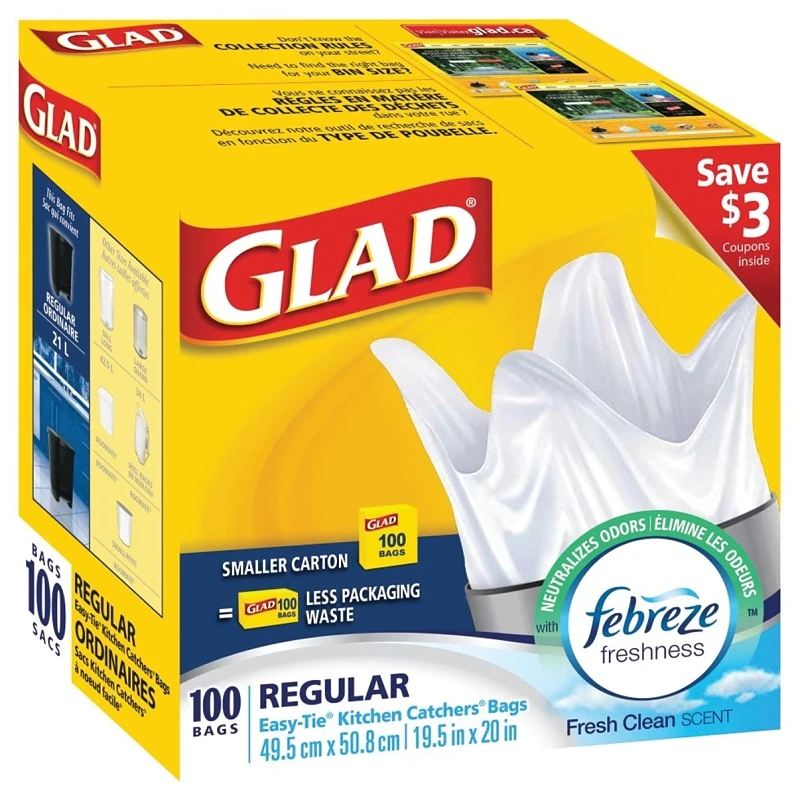 Easy-tie White Garbage Bags - 25 Litres With Febreze Fresh Clean Scent, 100 Count