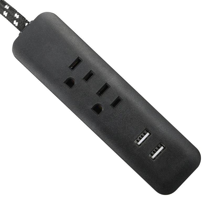 6 Feet Extension Cord With 2 Outlets And 2 Usb Ports In Black And White