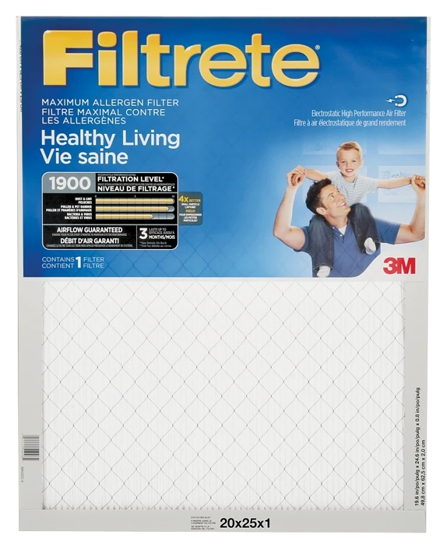 1900 Mpr Maximum Allergen Electrostatic Pleated Air Filter 20x25x1