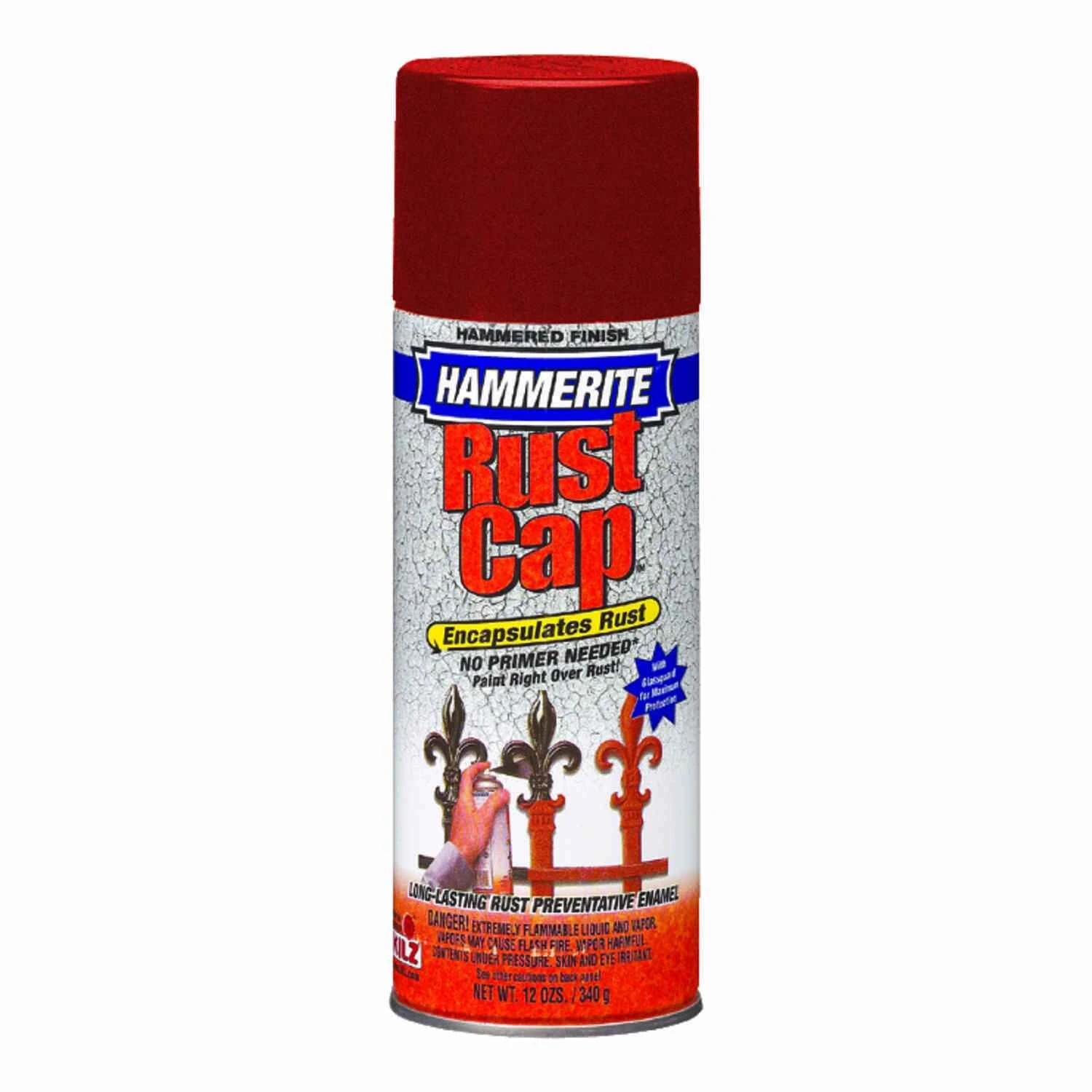 Rust Cap Hammered Red Enamel Spray Paint 12 Oz. - Self-priming, Rust Preventive Coating