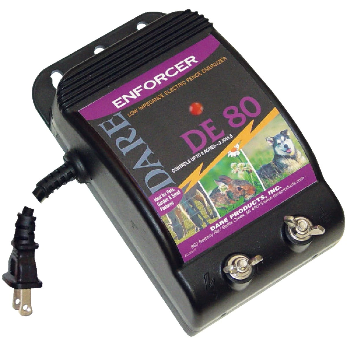 De80 5-acre Electric Fence Charger, 110v Plug-in, 0.2 Joules