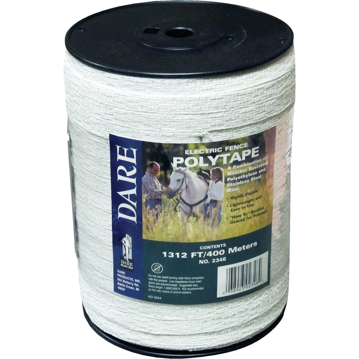 Electric Fence Tape White Polyethylene with 5 Stainless Steel Wires 0.5 Inch by 1312 Feet