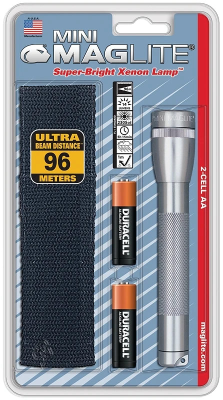 Mini Incandescent Flashlight Combo Pack, 14 Lumens, Grey Aluminum With Holster