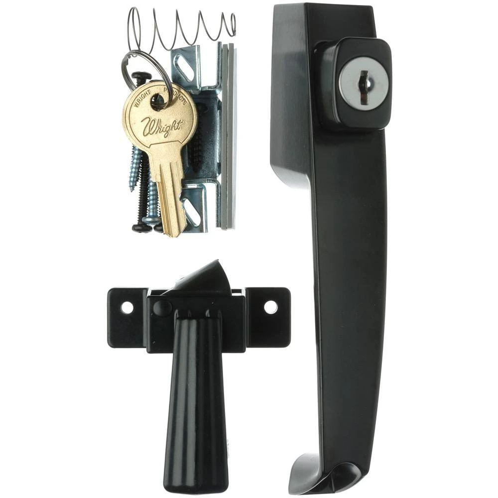 Keyed Button Door Latch for Outward Swinging Doors, Black Finish