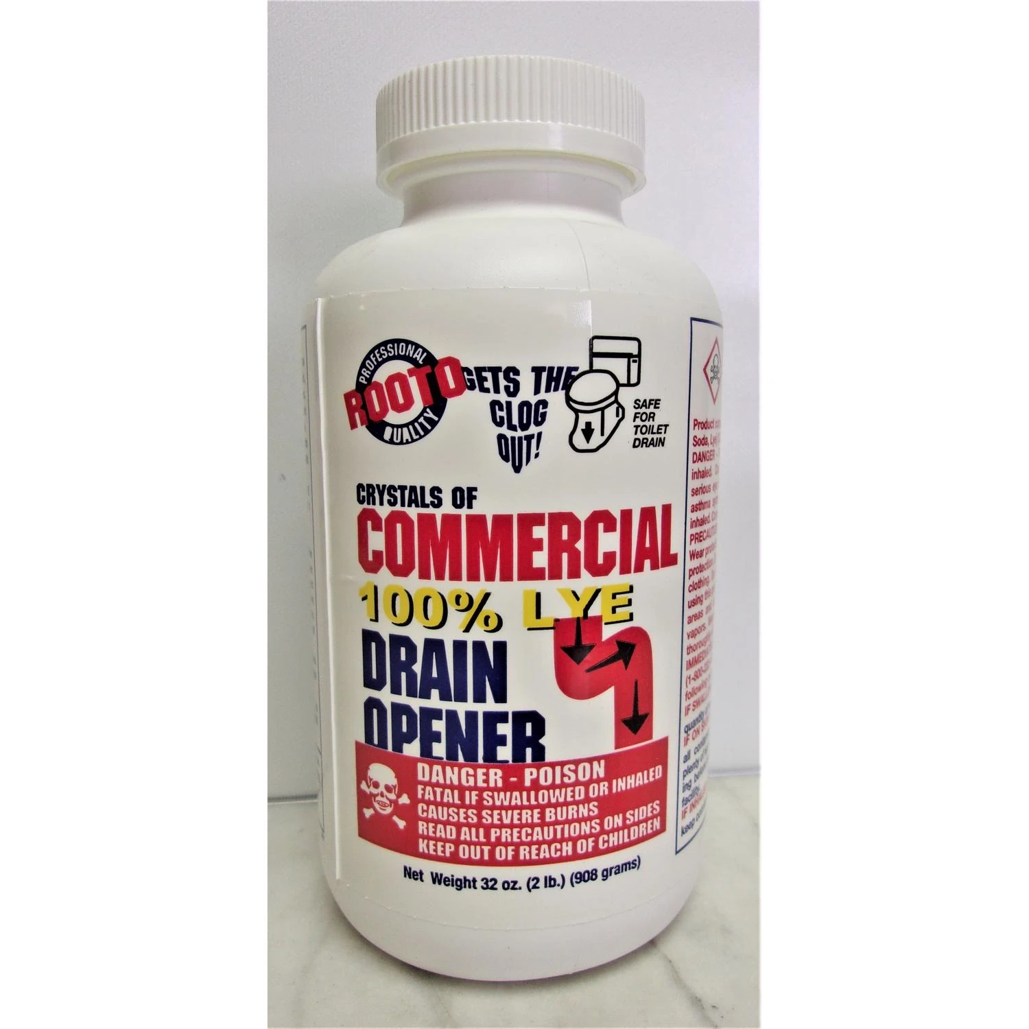 2 Lb. Crystal Commercial Drain Cleaner - 32 Oz. Powerful Lye Crystals