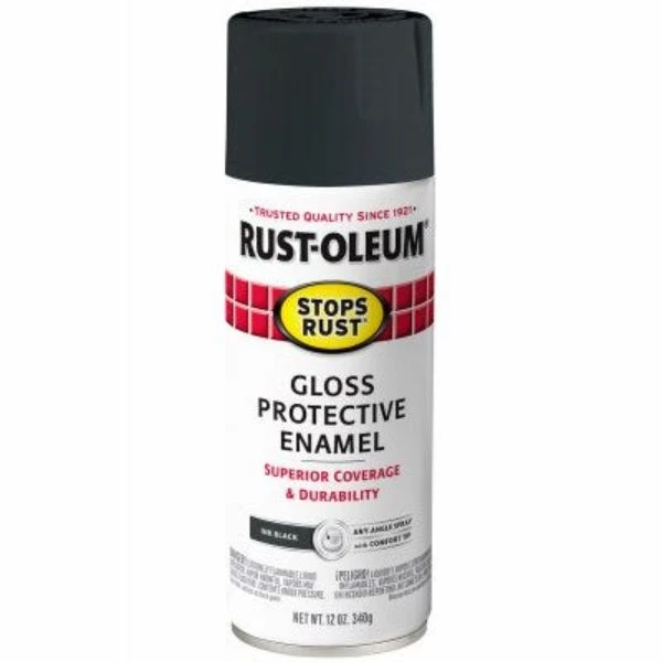 Stops Rust Protective Enamel Spray Paint, Gloss Ink Black, 12 Oz.
