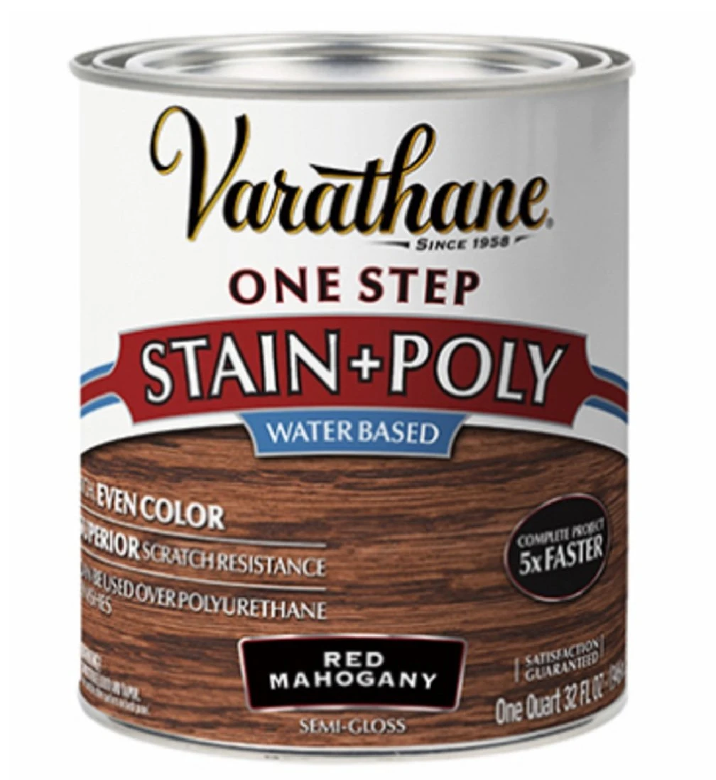 One Step Water-Based Semi Gloss Stain and Polyurethane, Red Mahogany, One Quart