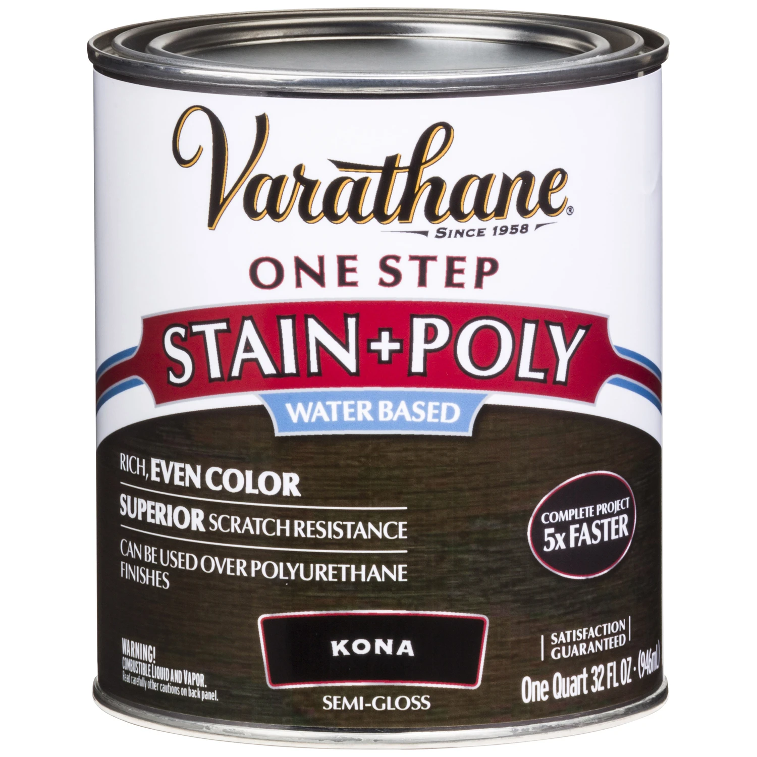 Water-Based Stain and Polyurethane Finish in Kona Color, 1 Quart