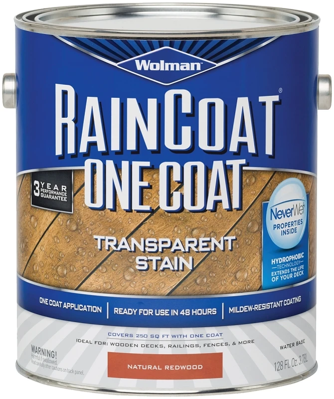 Raincoat One-Coat Transparent Exterior Wood Stain Water Based Water Repellent Natural Redwood 1 Gallon