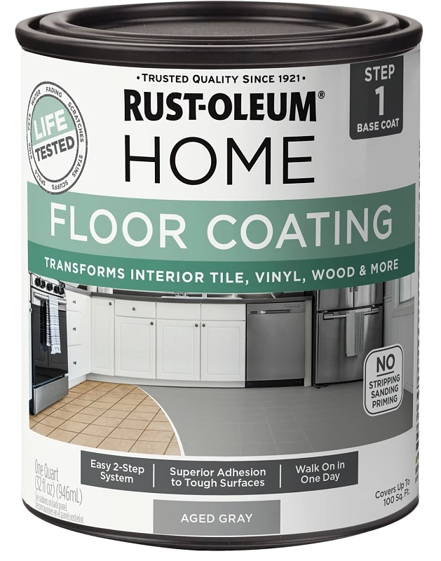 Home Floor Coating, Step 1 Base Coat, Aged Gray, 1 Quart