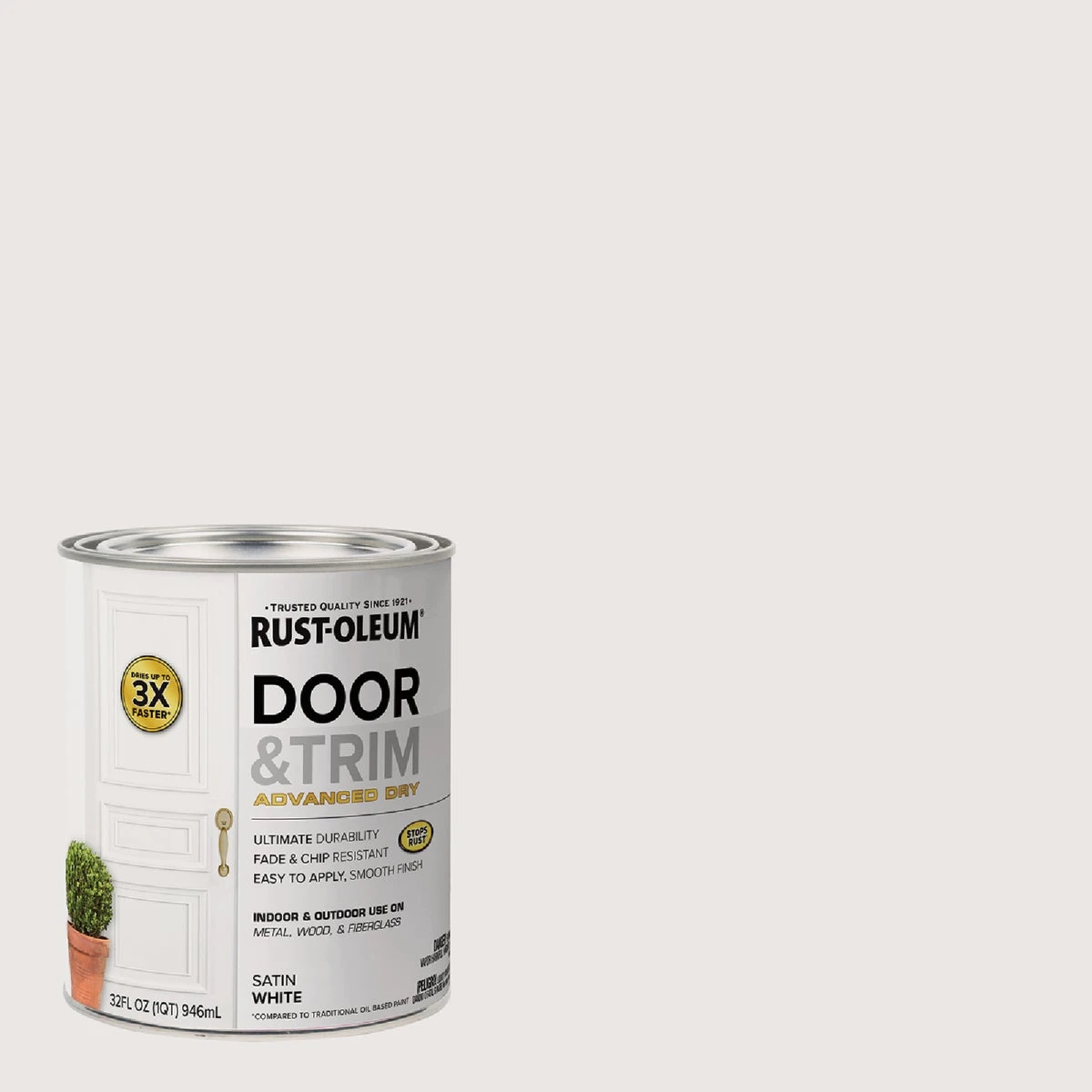 Quart of Satin White Interior and Exterior Door and Trim Water Based Paint