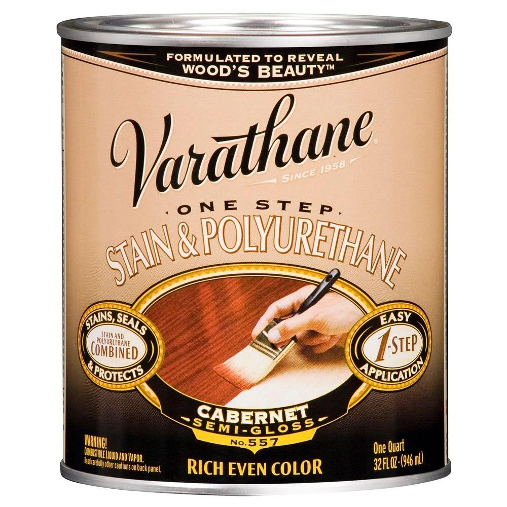 Cabernet Wood Stain & Polyurethane, Quart - Semi-gloss Finish For Interior Wood Projects