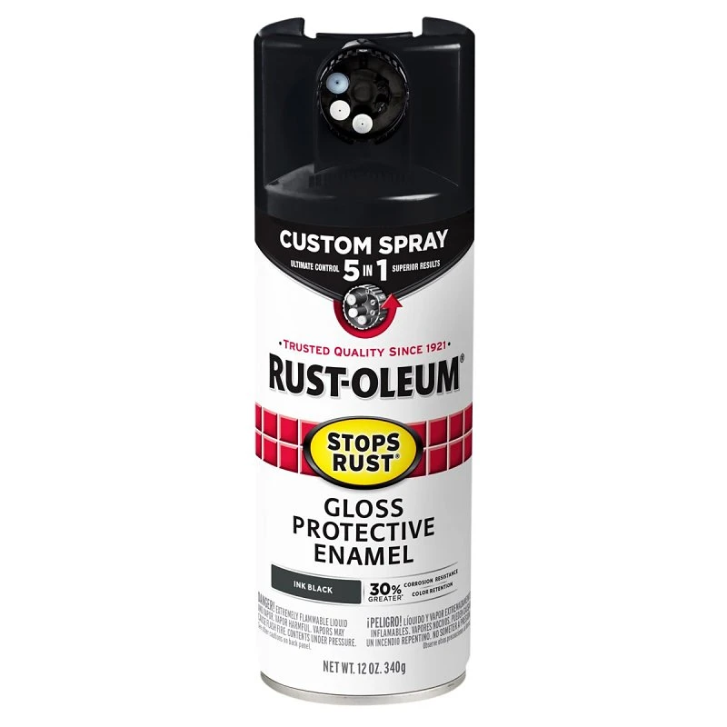 Stops Rust Custom Spray 5-in-1 Spray Paint, Gloss Ink Black, 12 Oz.