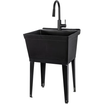 Black Laundry Utility Sink With Pull-down Faucet And Adjustable Legs - Model 040us6508blkblk
