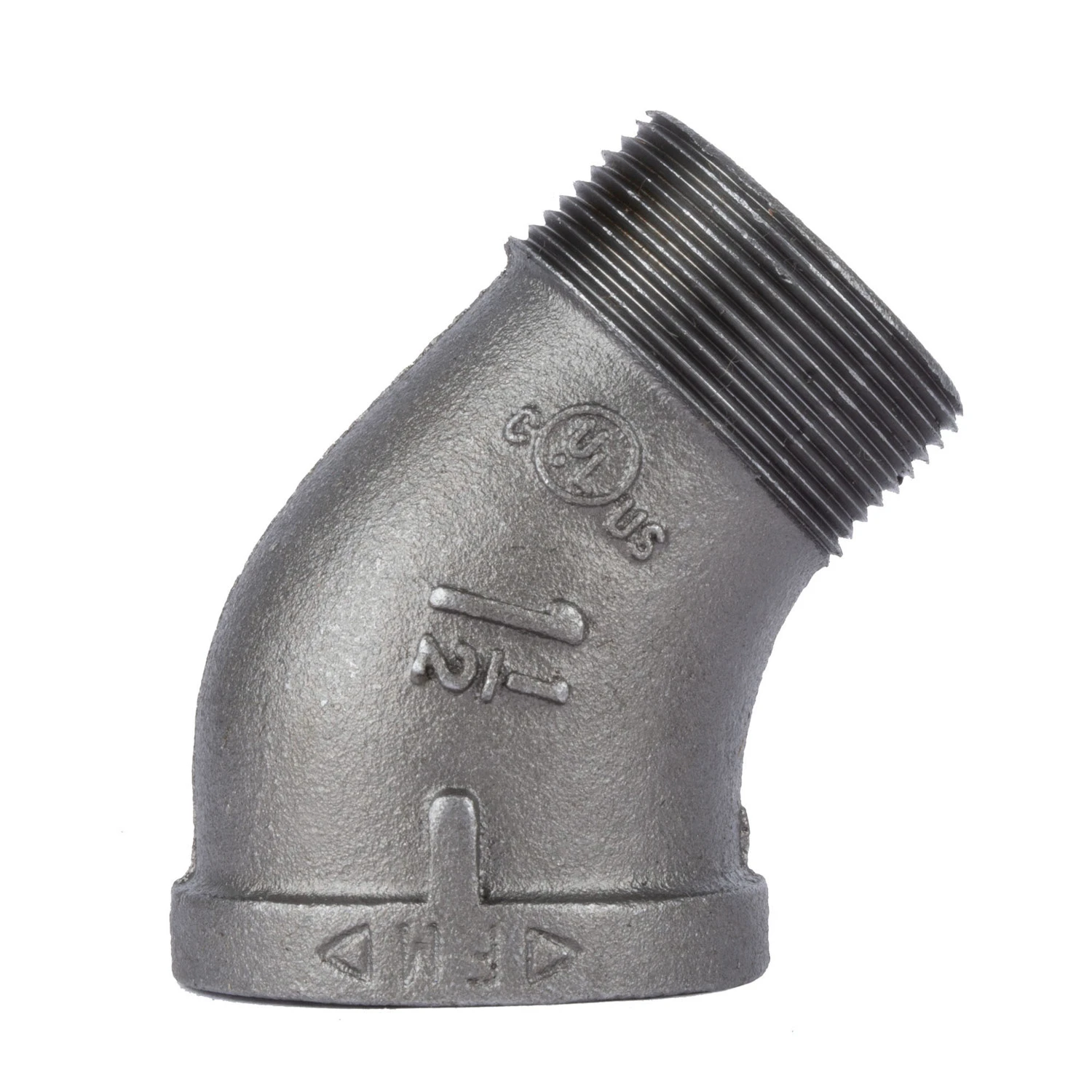 1 and 1/2 Inch Black Steel Pipe 45 Degree Street Elbow Fitting