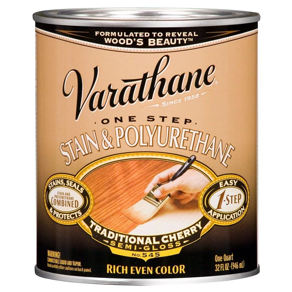 Traditional Cherry Wood Stain & Polyurethane, Quart - Semi-gloss Finish For Interior Projects