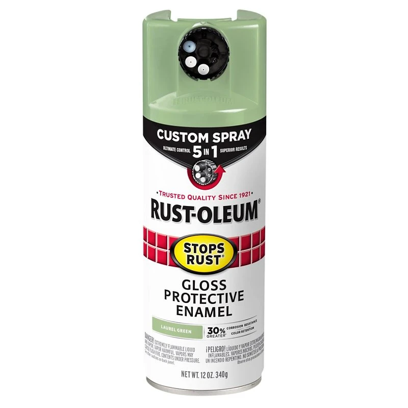 Stops Rust Custom Spray 5-in-1 Spray Paint, Gloss Laurel Green, 12 Oz.
