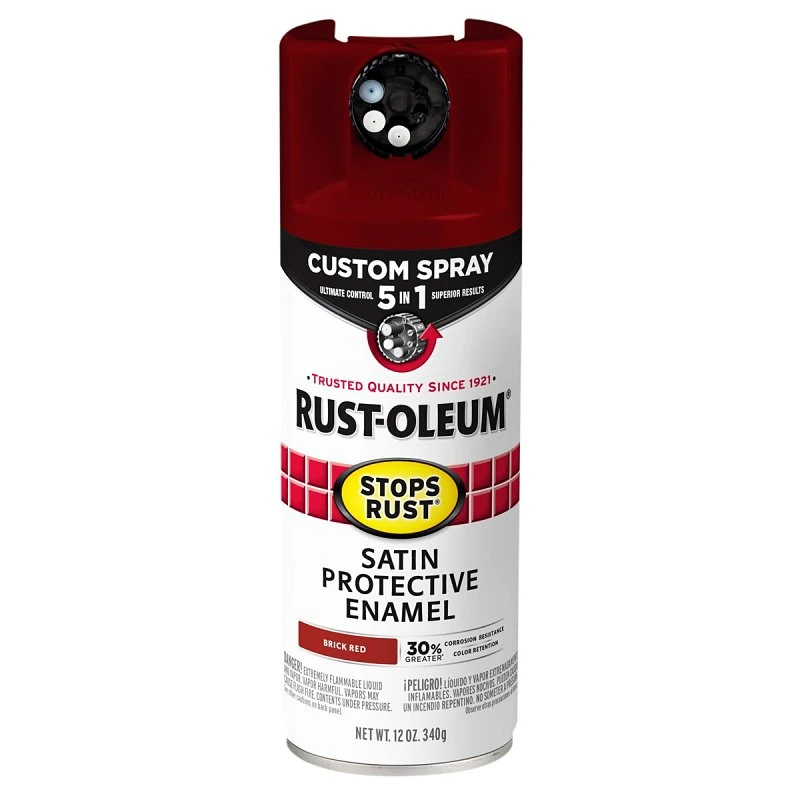 Stops Rust Custom Spray 5-in-1 Satin Brick Red Spray Paint 12 Ounce