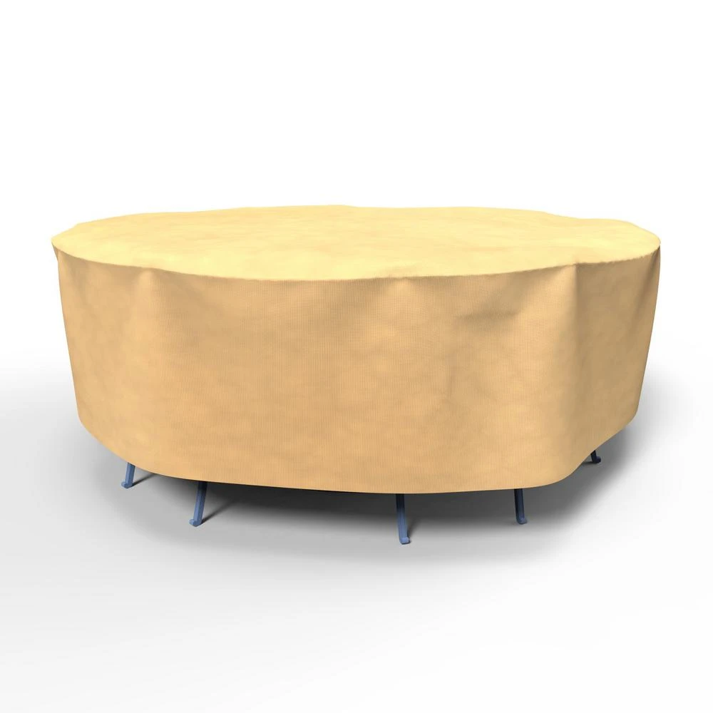 Tan Round Table and Chair Combo Cover for Outdoor Furniture Protection