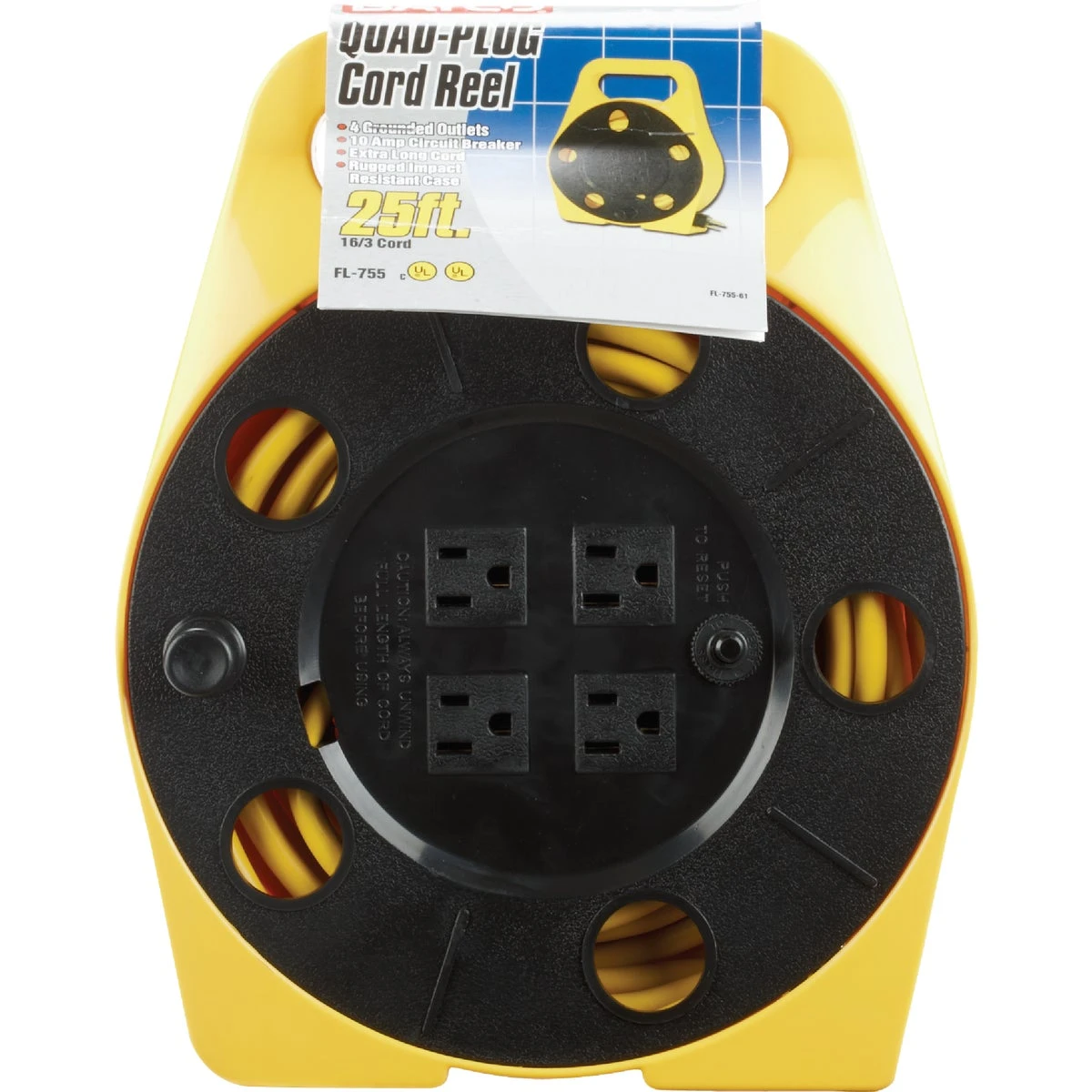 25 Ft. 16/3 Cord Capacity Polypropylene Multi-plug Cord Reel With 4 Outlets