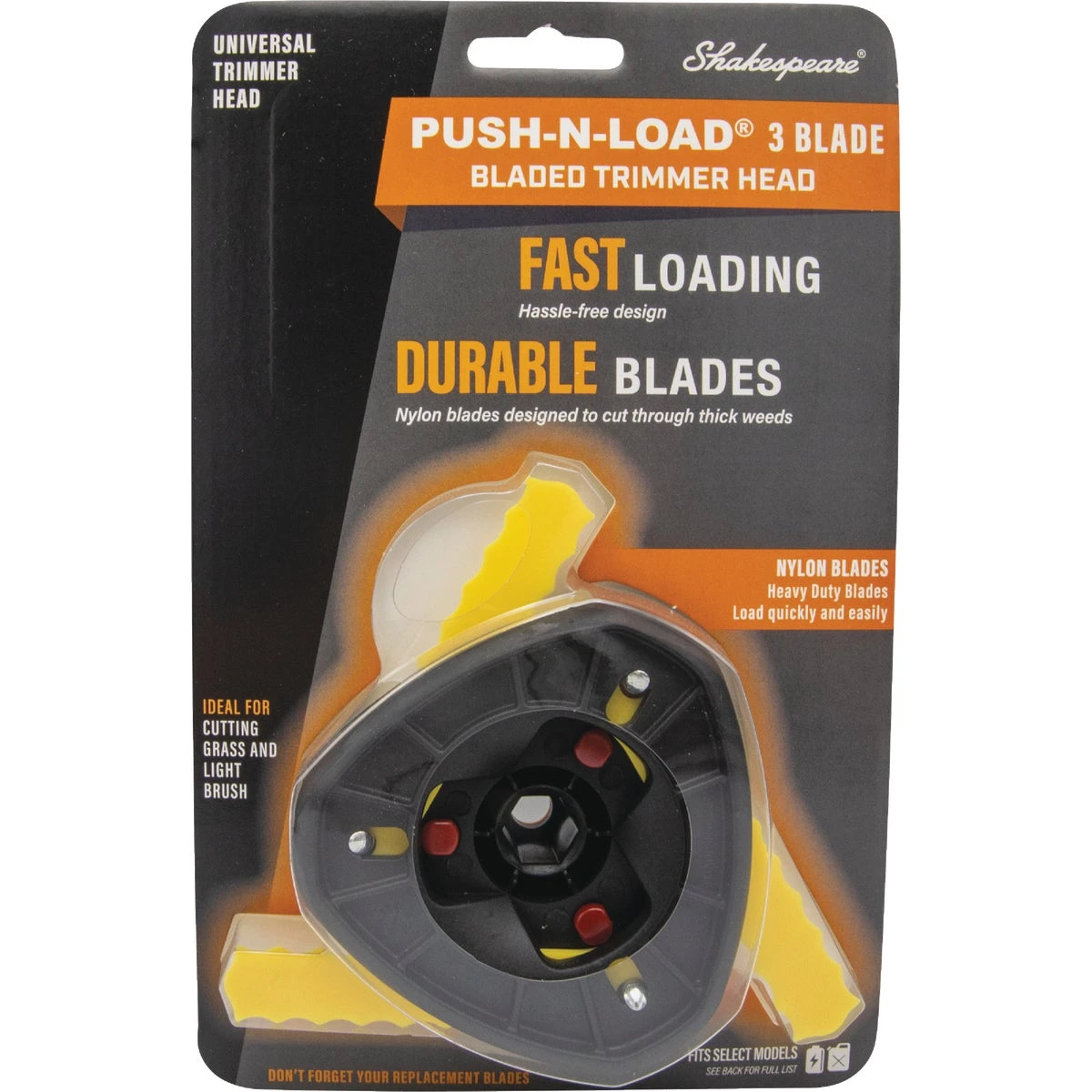 Push-n-load 3-blade Fixed Feed Universal Shaft Replacement Trimmer Head
