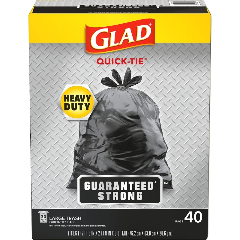 Outdoor Trash Bags, Black, Quick Tie, 30 Gallon, 40-Ct.